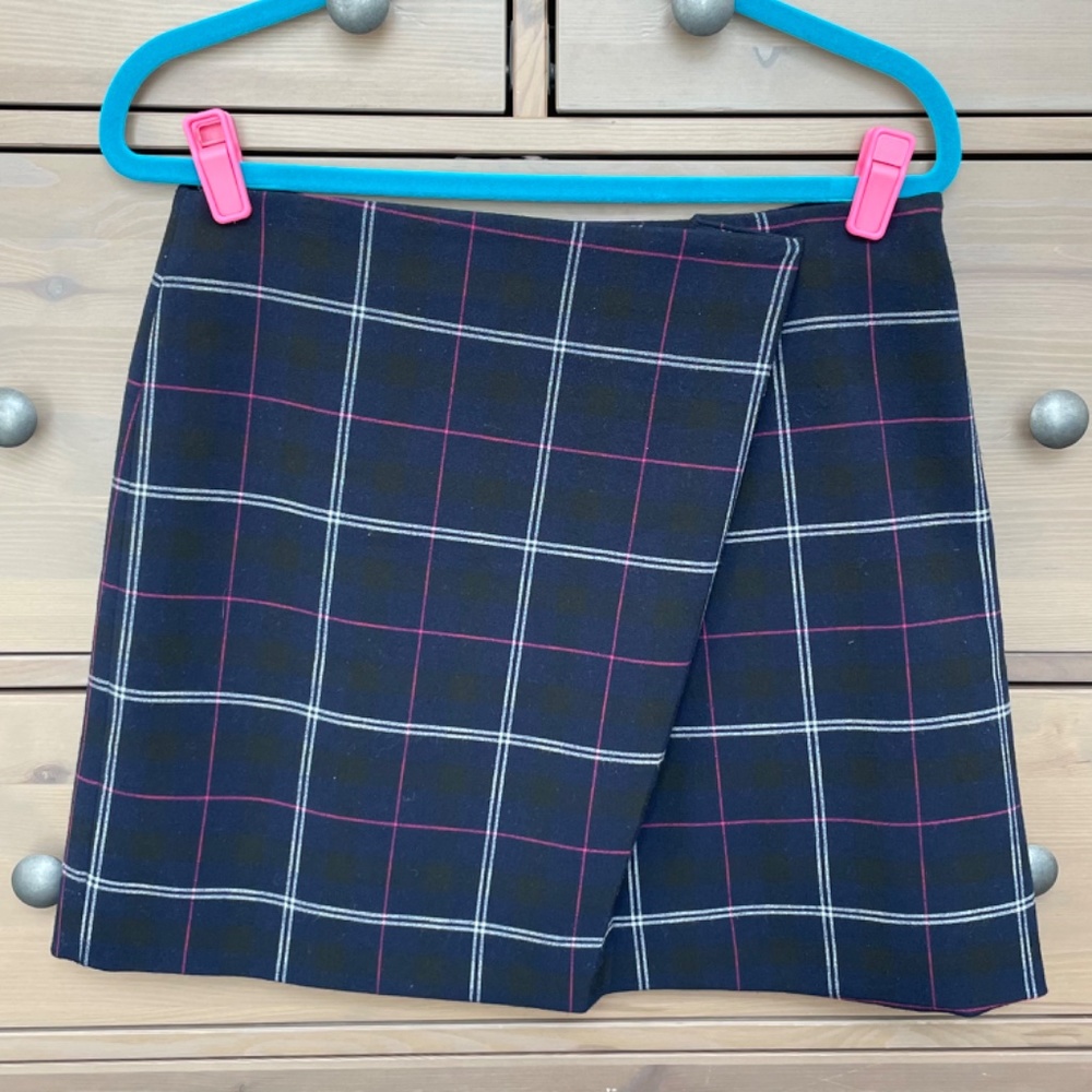 Banana Republic Navy Plaid Faux Wrap Mini Skirt Size 6